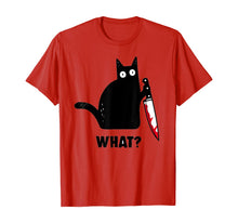 Load image into Gallery viewer, Cat What? Funny Black Cat Shirt, Murderous Cat With Knife T-Shirt
