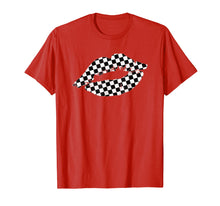 Load image into Gallery viewer, Checkered lips kiss plaid black white racing party shirt
