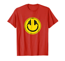 Load image into Gallery viewer, Headphones smiley DJ dance house rave music tee shirt
