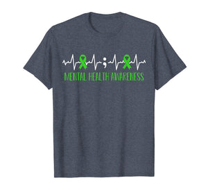 Green Ribbon Heart Beat - Mental Health Awareness T-shirt