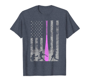 American Softball Flag T-Shirt - Players and Pink Bat