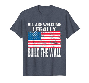 Build The Wall T-Shirt Vintage American Flag All Welcome