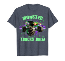 Load image into Gallery viewer, Monster Trucks Rule Bright Green Kids Christmas Gift Shirt
