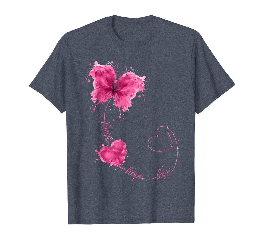 Faith Hope Love Breast Cancer Butterfly Flower Pink Ribbon T-Shirt