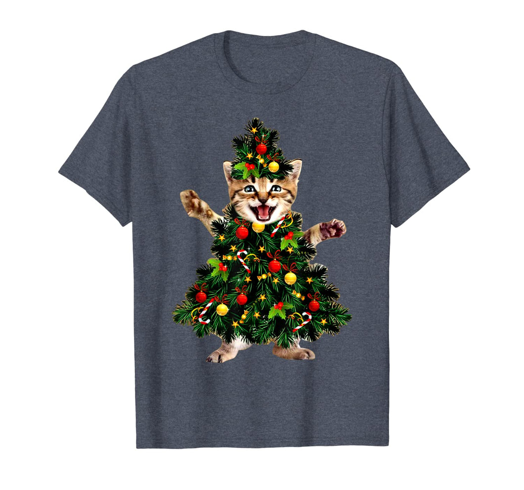Santa Maine Coon Cat Christmas Tree Light Funny Xmas Cat T-Shirt