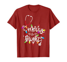 Load image into Gallery viewer, Nurse Stethoscope Merry and Bright Christmas Lights Gift T-Shirt
