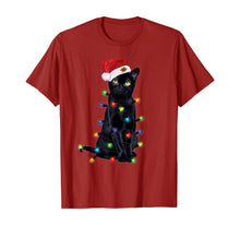 Load image into Gallery viewer, Black Santa Cat with christmas lights Tshirt Funny Cats Gift T-Shirt
