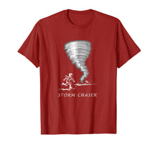 Load image into Gallery viewer, Funny Storm Chasing T-Shirt With Man Running Toward Tornado
