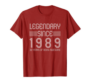 30th Birthday T Shirt - 30 Years Of Being Awesome Since 1989