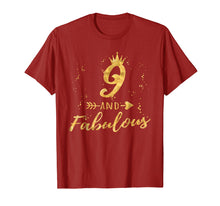 Load image into Gallery viewer, 9 and Fabulous 9th Birthday Party Gold Gift Shirt for Girls
