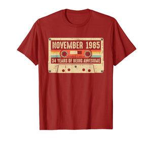 Vintage November 1985 34th birthday Gift Retro Cassette Tape T-Shirt