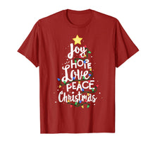 Load image into Gallery viewer, Joy Hope Love Peace Christmas Tree Red Buffalo Plaid Xmas T-Shirt
