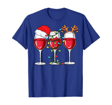 Load image into Gallery viewer, Wine Christmas Lights Xmas Women Santa Hat Reindeer Antlers T-Shirt
