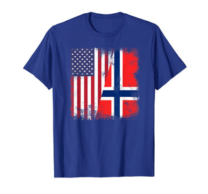 Half Norwegian Flag T-Shirt | Vintage Norway USA Gift
