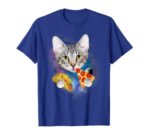 Funny Galaxy Cat Shirt | Space Cat Eat Pizza and Taco Shirt