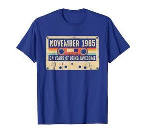 Vintage November 1985 34th birthday Gift Retro Cassette Tape T-Shirt