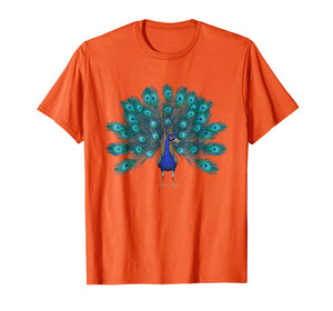 Blue Peacock Print T-Shirt Teal Feathers Clothes