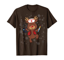 Load image into Gallery viewer, Medical Scrub Top Reindeer Nurse With Stethoscope Christmas T-Shirt
