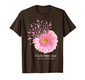 Faith Hope Love Breast Cancer Awareness Flower Pink T-Shirt