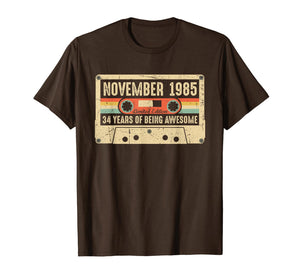 Vintage November 1985 34th birthday Gift Retro Cassette Tape T-Shirt