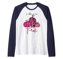 Load image into Gallery viewer, In October We Wear Pink Pumpkin Breast Cancer Halloween Raglan Baseball Tee
