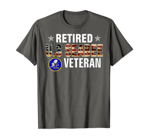 Vintege Retired US Seabee Veteran American Flag Cool Gift T-Shirt