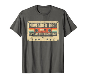 Vintage November 1985 34th birthday Gift Retro Cassette Tape T-Shirt