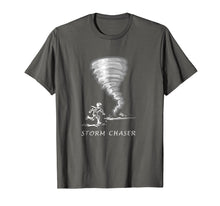 Load image into Gallery viewer, Funny Storm Chasing T-Shirt With Man Running Toward Tornado
