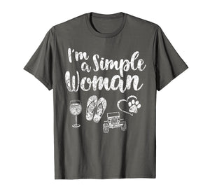 I'm A Simple Woman Shirt Love Wine Flip Flop Dog Jeeps Gift