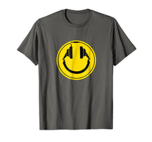Load image into Gallery viewer, Headphones smiley DJ dance house rave music tee shirt
