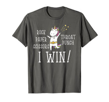 Load image into Gallery viewer, Rock paper scissors throat punch I win Unicorn T-Shirt
