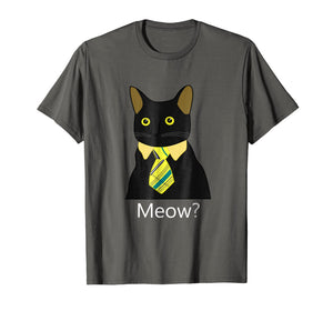 Black Business Cat Kitten with Yellow Tie T-shirt Tee Tshirt