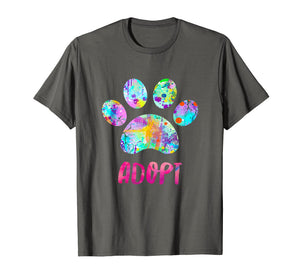 Adopt a Dog Shirt, Watercolor Rescue Dog Paw Print Tee Shirt