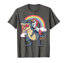 Load image into Gallery viewer, Unicorn Riding Dinosaur T rex Shirt Boys Girls Kids Rainbow
