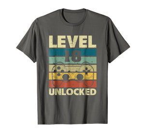 Level 18 Unlocked T-Shirt Vintage Gamer 18th Birthday Gifts