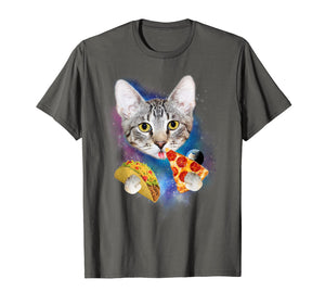 Funny Galaxy Cat Shirt | Space Cat Eat Pizza and Taco Shirt