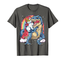 Load image into Gallery viewer, Unicorn Riding Dinosaur T rex Shirt Boys Girls Kids Rainbow
