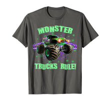 Load image into Gallery viewer, Monster Trucks Rule Bright Green Kids Christmas Gift Shirt
