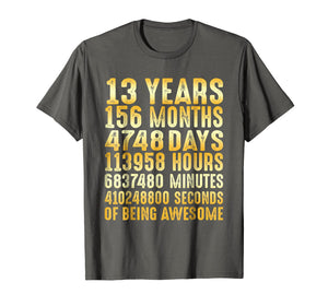 13 Years Old 13th Birthday Gold Vintage T Shirt 156 Months