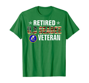 Vintege Retired US Seabee Veteran American Flag Cool Gift T-Shirt