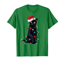 Load image into Gallery viewer, Black Santa Cat with christmas lights Tshirt Funny Cats Gift T-Shirt
