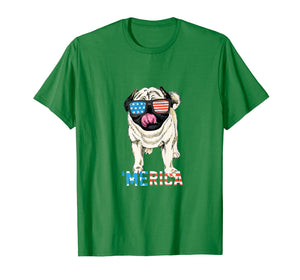 4th July Shirt Gift Men Women Kids Merica Pug USA Flag Tee