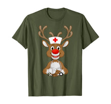 Load image into Gallery viewer, Christmas Scrub Top Reindeer Scrubs Rubber Gloves Nurses T-Shirt
