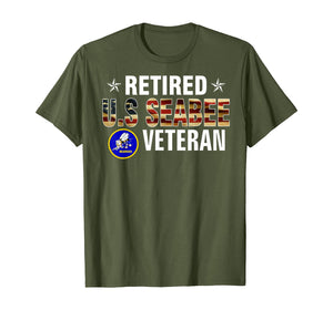 Vintege Retired US Seabee Veteran American Flag Cool Gift T-Shirt
