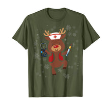 Load image into Gallery viewer, Medical Scrub Top Reindeer Nurse With Stethoscope Christmas T-Shirt

