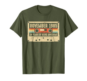 Vintage November 1985 34th birthday Gift Retro Cassette Tape T-Shirt