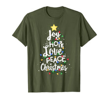 Load image into Gallery viewer, Joy Hope Love Peace Christmas Tree Red Buffalo Plaid Xmas T-Shirt

