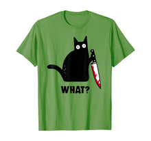Load image into Gallery viewer, Cat What? Funny Black Cat Shirt, Murderous Cat With Knife T-Shirt
