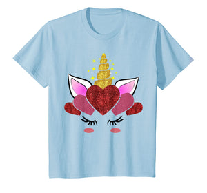 Cute Unicorn Face Valentine's Day Hearts T-Shirt for Girls