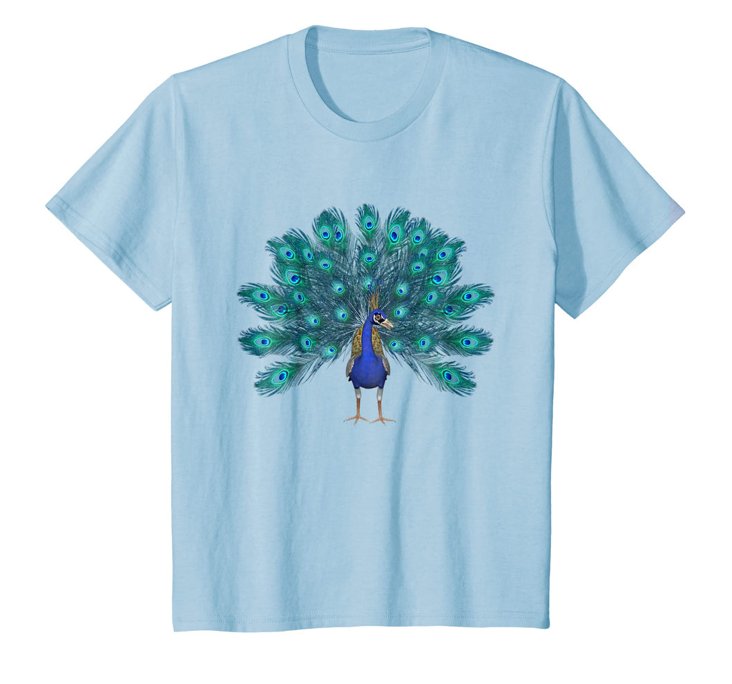 Blue Peacock Print T-Shirt Teal Feathers Clothes